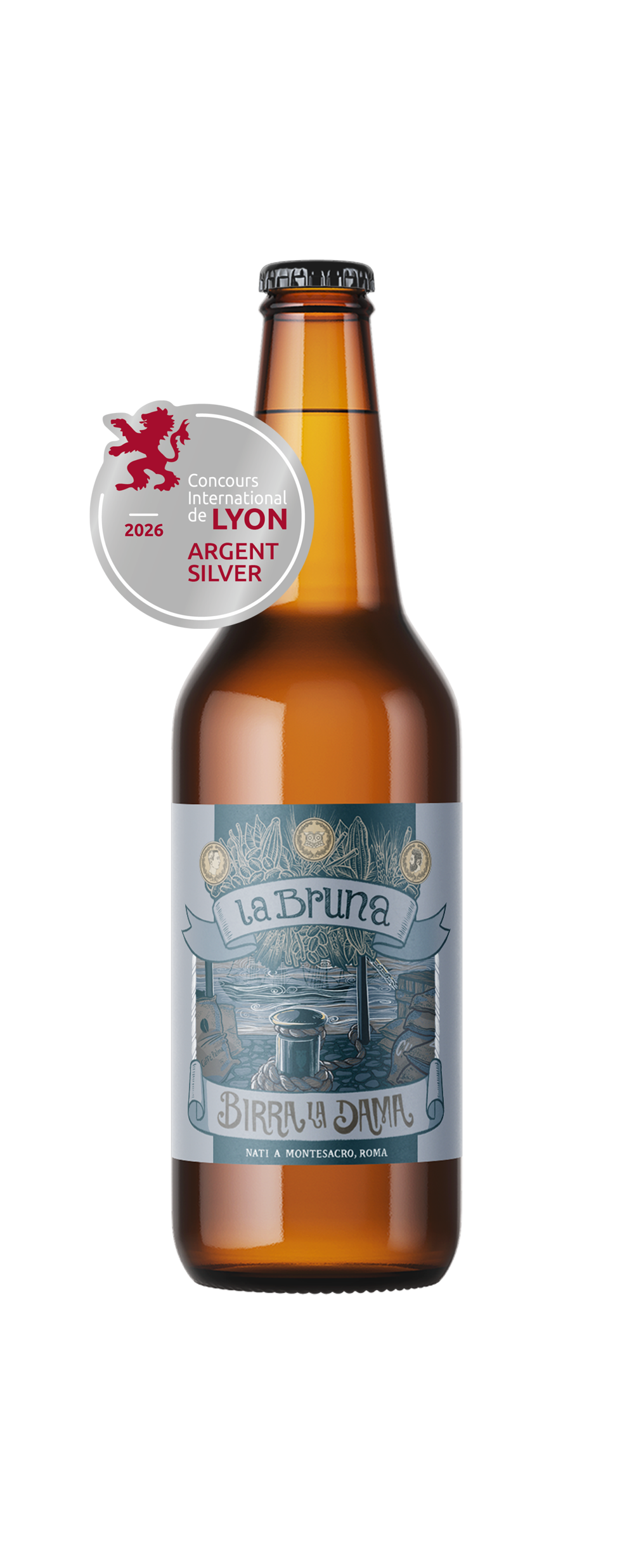 Bottiglia di birra La Bruna Birra La Dama con medaglia d'argento Concours International de Lyon